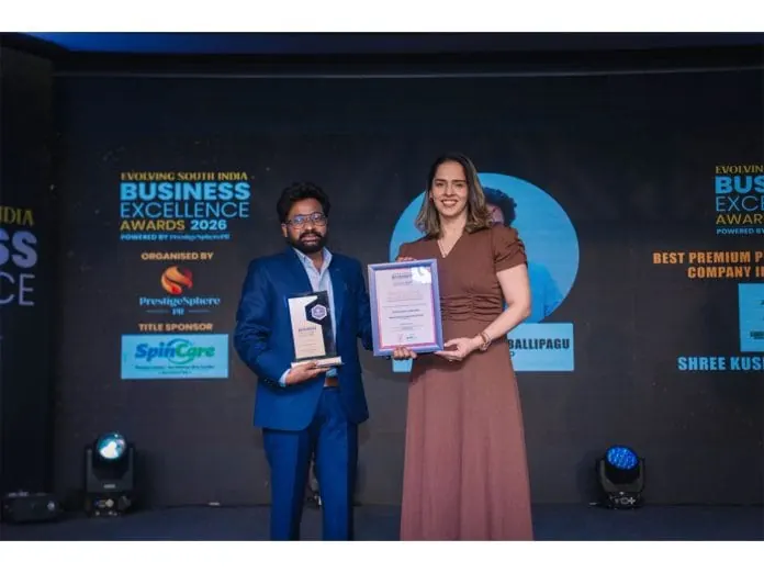 Saina Nehwal presenting Best Premium Plot Developer in Telangana 2026 award